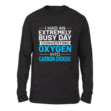 I Had An Extremely Busy Day Converting O2 To Co2 Men/Unisex Drop Shoulder Sweatshirt in Dark Grey Heather color